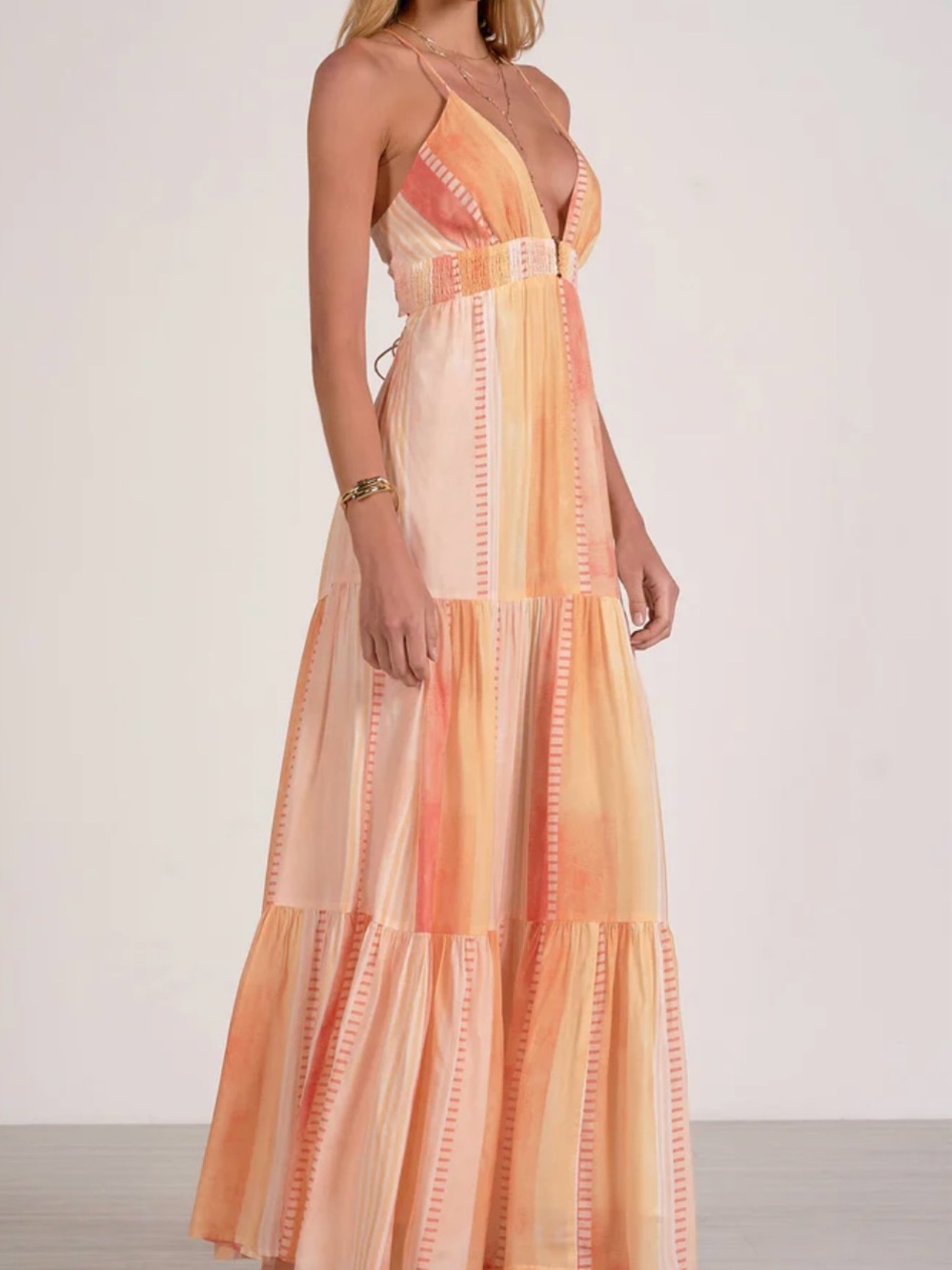 NWT Elan Peach and Pink Coral Striped Strovia Maxi Dress in SMALL - Picture 3 of 15
